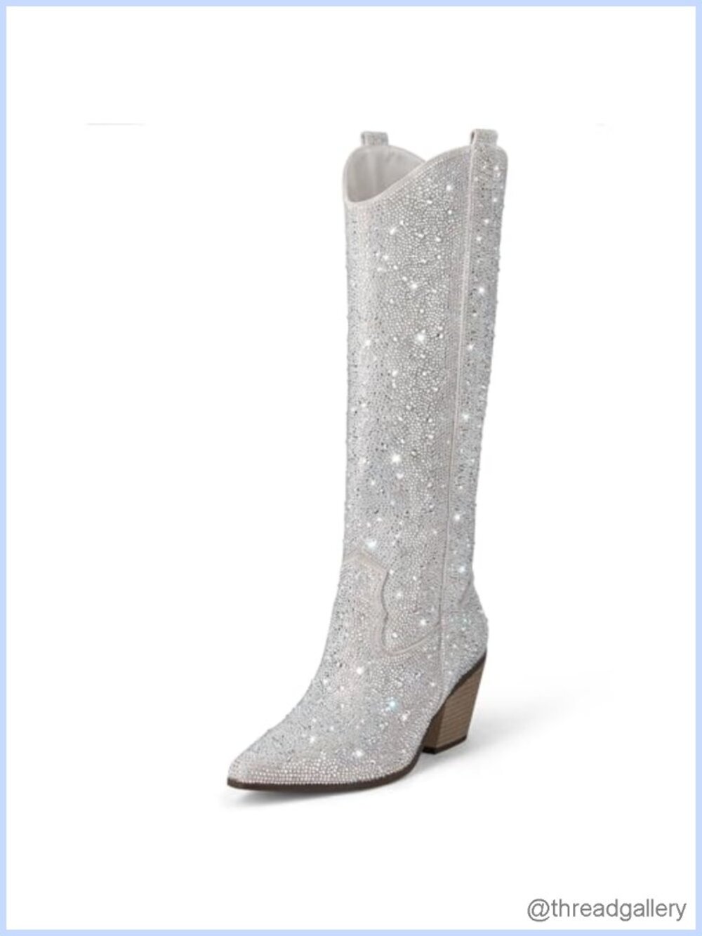 Rhinestone Mid Calf Western Boots Block Heel Glitter Cowboy Boots